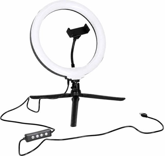 RGB LED kruhová selfie lampa na statíve s držiakom telefónu a Bluetooth ovládačom