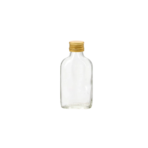 Sklenená ploskačka 100 ml so zlatým skrutkovacím uzáverom