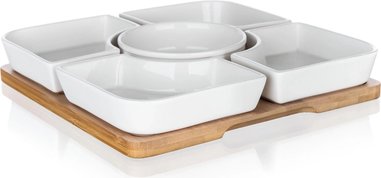 Servírovacia sada z porcelánu a bambusu BRILLANTE, 6-dielna