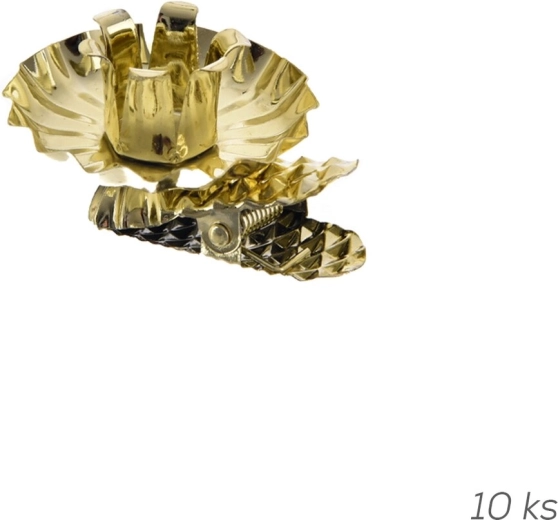 Zlaté kovové vianočné držiaky na sviečky s klipom, 10 ks (priemer 1,5 cm)