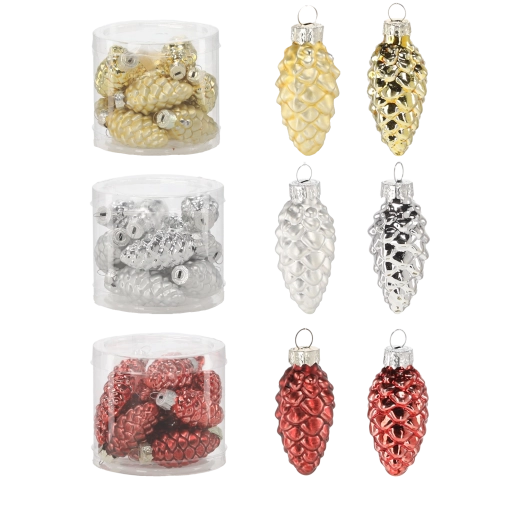 Sada sklenených vianočných ozdôb šišky 12 ks