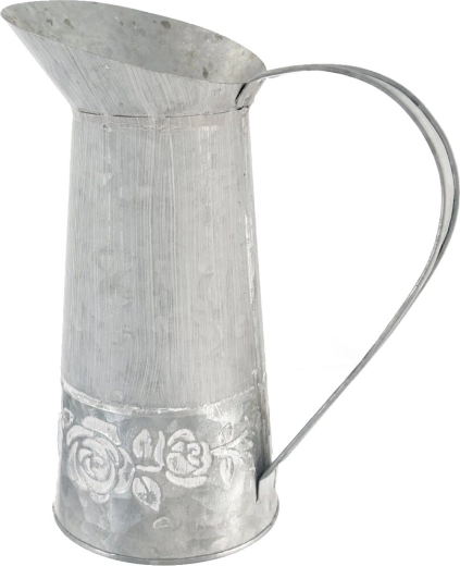 Dekoratívna plechová kanvička s motívom ruží, sivá 7 × 21 cm