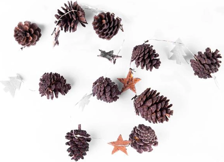 Vianočný svetelný reťaz s časovačom, 10 LED – šišky, hviezdy a stromčeky