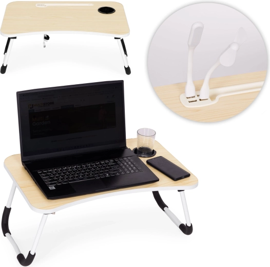 Skladací laptop stolík 60 × 40 cm s lampičkou a ventilátorom ModernHome