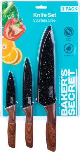 Baker's Secret súprava 3 kuchynských nožov s chráničmi čepelí