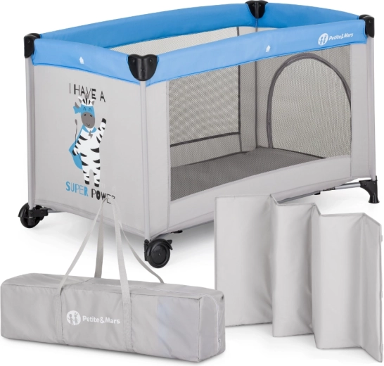Cestovná postieľka PETITE&MARS Koot Zebra Super Power 120 × 60 cm