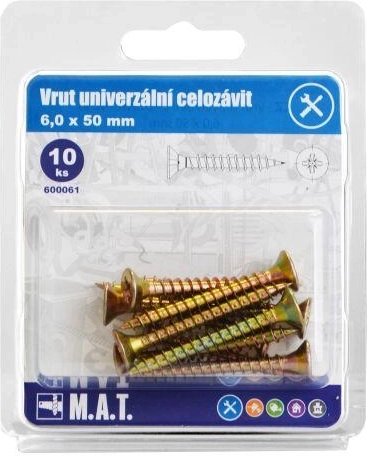 Univerzálne skrutky celovrchné 6 × 50 mm, pozinkované, 10 ks