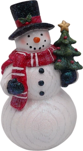 Drevená dekorácia snehuliak so stromčekom