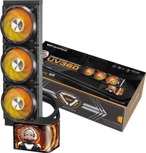 DarkFlash UV360 čierne vodné chladenie procesora 360 mm s 2K OLED displejom