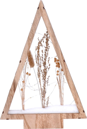 Solight LED drevená vianočná dekorácia stromček so zasneženými zimnými kvetmi 37 cm - 1 kus