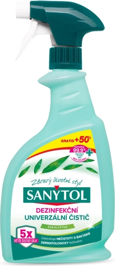 SANYTOL dezinfekčný univerzálny čistič v spreji eukalyptus 500 ml + 50 % zadarmo