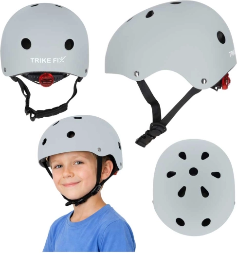 Detská cyklistická prilba s LED, nastaviteľná, veľkosť M (55–58 cm), tmavosivá