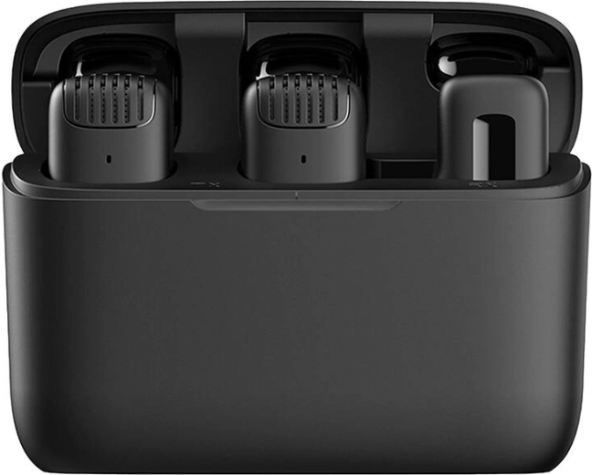 Bezdrôtové klopové mikrofóny APEXEL APL-MIC008 s nabíjacím puzdrom (USB‑C), 2 ks