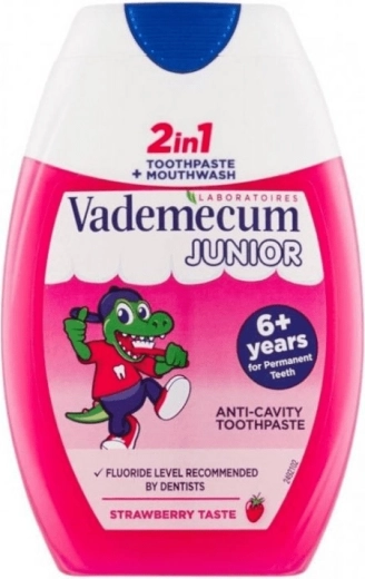 Vademecum Junior 2v1 jahodová detská zubná pasta a ústna voda 75 ml