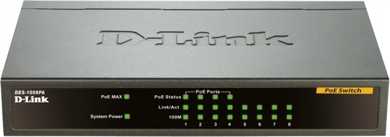 D-Link DES-1008PA osemp portový stolový prepínač Fast Ethernet s PoE