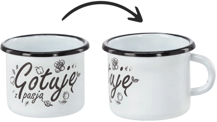 Smaltovaný hrnček 0,5 l biely s nápisom Gotuję z pasją