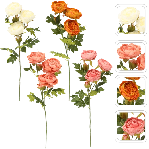 Umelá vetvička pivonka s piatimi kvetmi 74 cm – mix farieb