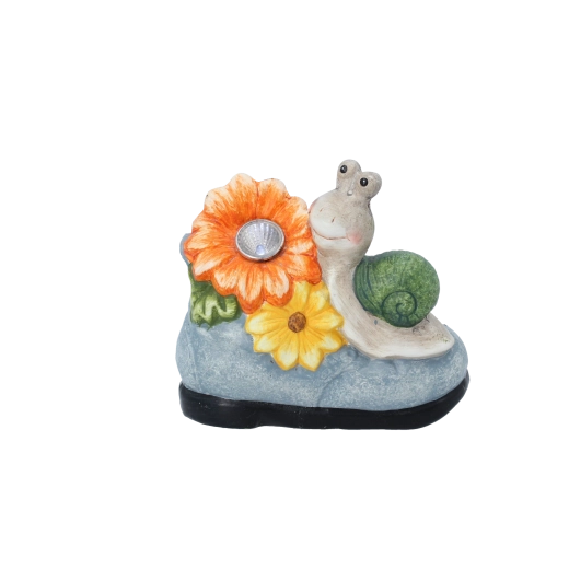 Záhradná dekorácia slimák s kvetom a LED svetlom