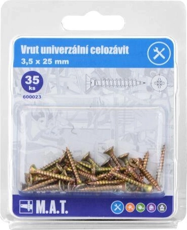 Univerzálne skrutky s plným závitom 3,5 × 25 mm, pozinkované (35 ks)