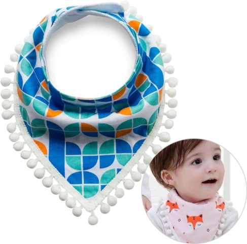 Detská šatka s brmbolcami - modrá a zelená