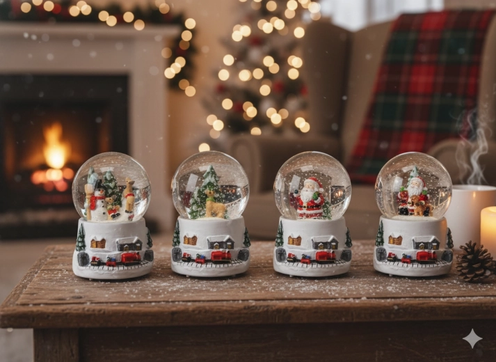 Vianočná snehová guľa – sane SANTU, biela, mix motívov 4,5 × 4,5 × 6,5 cm