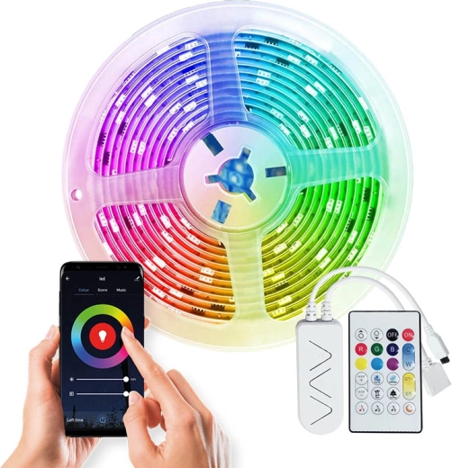 Solight WiFi inteligentný LED pás RGB 5 m s adaptérom a diaľkovým ovládačom