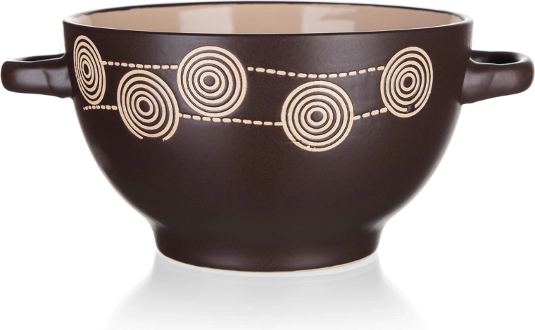 Keramická miska s ušami Špirála 13,5 cm tmavohnedá