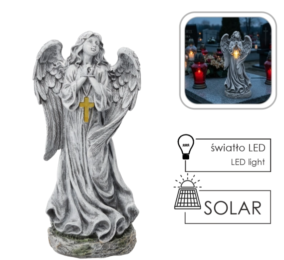 Anjel s LED krížikom na solárny pohon 50,5 cm