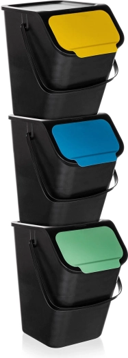 Stohovateľné koše na triedený odpad BINI 3×25 l, čierne