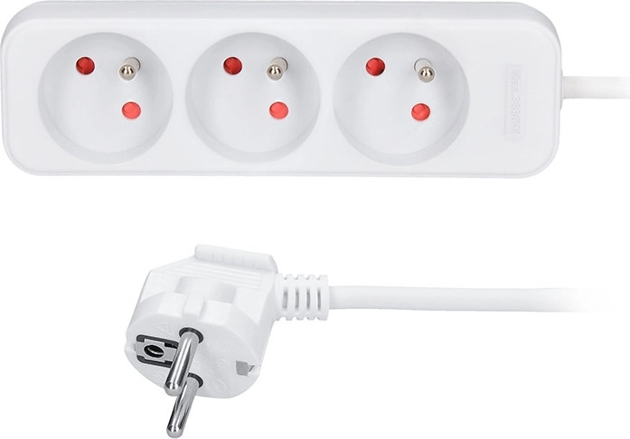 Solight predlžovací prívod s 3 zásuvkami, 3 m, biely
