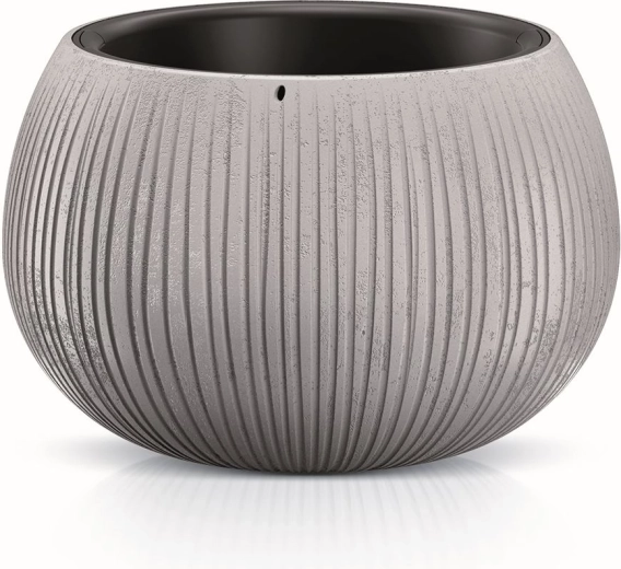 Kvetináč s vložkou Beton Bowl 18 cm – sivý plastový obal s betónovým vzhľadom