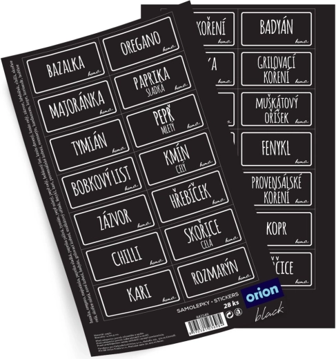 Nálepky na dózy Black obdĺžnik 28 ks CZ
