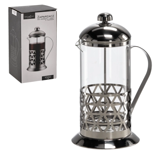 Pákový french press na kávu a čaj 1000 ml z borosilikátového skla a nerezu