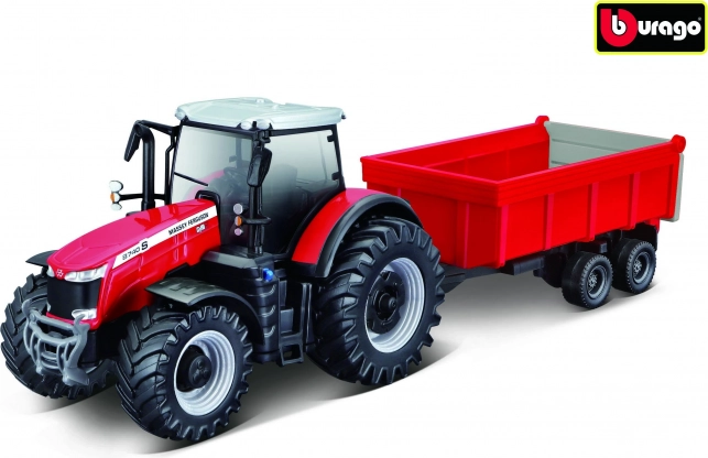 Kovový traktor Massey Ferguson s prívesom v mierke 1:50
