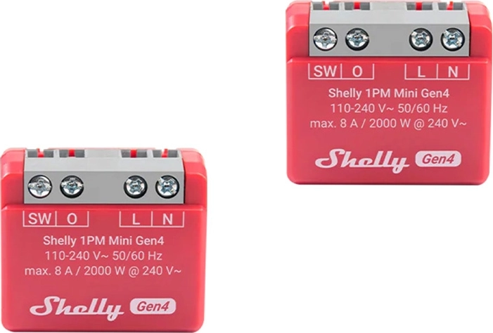 Shelly 1PM Mini Gen4 – sada 2 ks inteligentných relé s meraním spotreby (Wi‑Fi/Zigbee/Bluetooth, Matter)