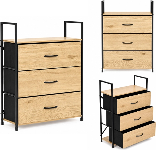 ModernHome komoda s 3 látkovými zásuvkami 60 cm, loft – 1 kus