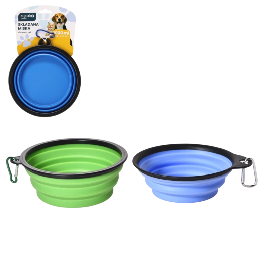 Skladacia miska pre psov a mačky 1000 ml s karabínou
