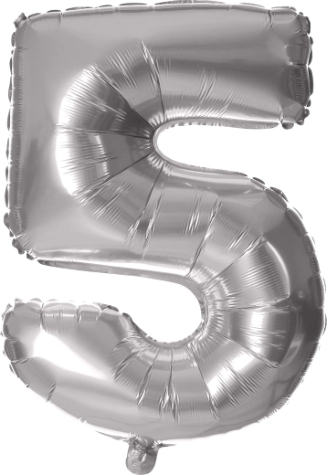 Fóliový balónik číslica 5, 30 cm, strieborný TORO