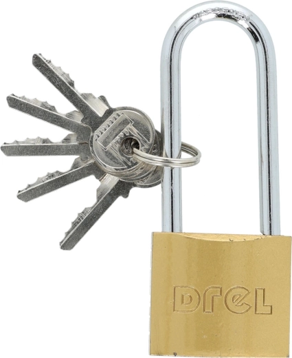 Visací zámok 40 mm s predĺženým strmeňom, mosadz, 5 kľúčov