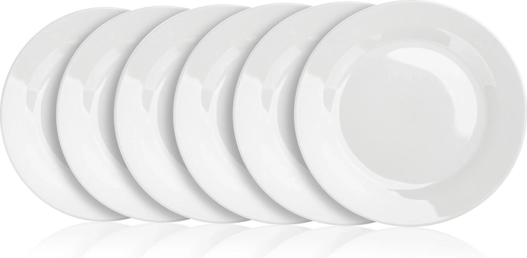 Sada plytkých porcelánových tanierov 24 cm Basic, biela (6 ks)