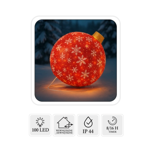 Vianočná LED ozdoba – červená guľa 60 cm, 100 LED, teplá biela, interiér/exteriér