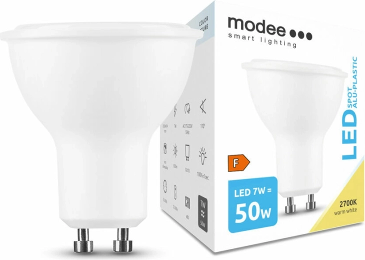 LED bodová žiarovka GU10 7 W teplá biela 2700 K MODEE