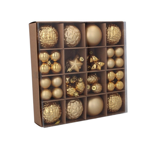 Sada 60 vianočných ozdôb v červenej, zlatej a striebornej farbe