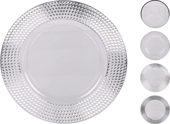 Plastový strieborný tanier 33 cm s dekoratívnym okrajom