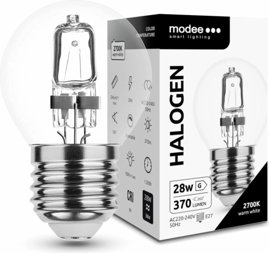 Modee halogénová žiarovka Mini Globe 28W E27, 370 lm, teplá biela, stlmiteľná