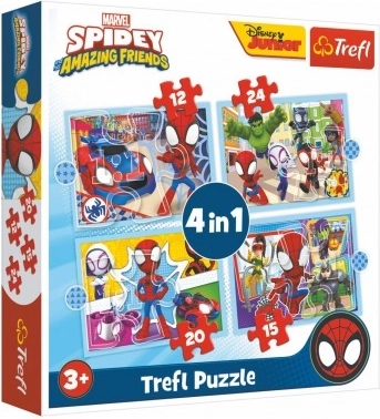 Puzzle 4 v 1 Spidey a jeho úžasní priatelia (12, 15, 20, 24 dielikov)