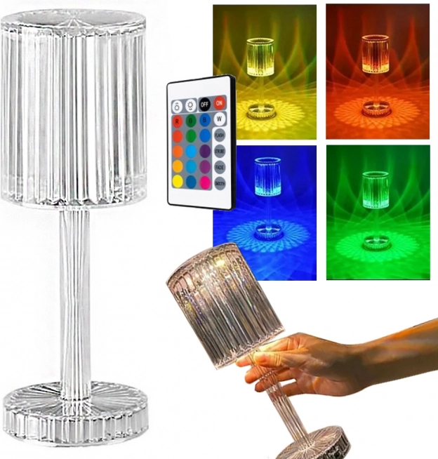 Krištáľová RGB stolná lampa s diaľkovým ovládaním, USB‑C, dotyková