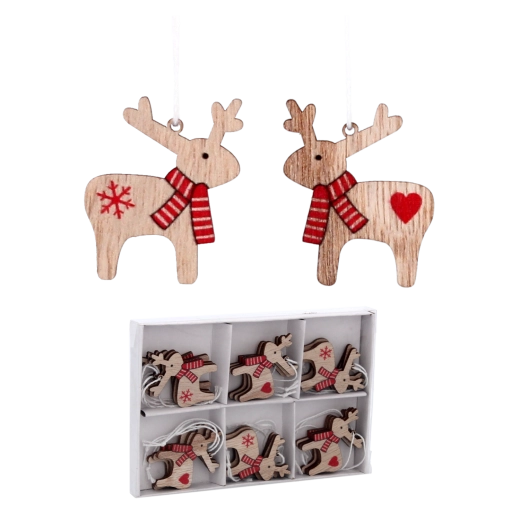 Sada 18 drevených vianočných ozdôb sobov CHOMIK