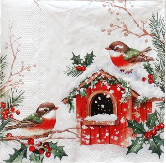 Vianočné obrúsky vtáčia búdka 33 × 33 cm