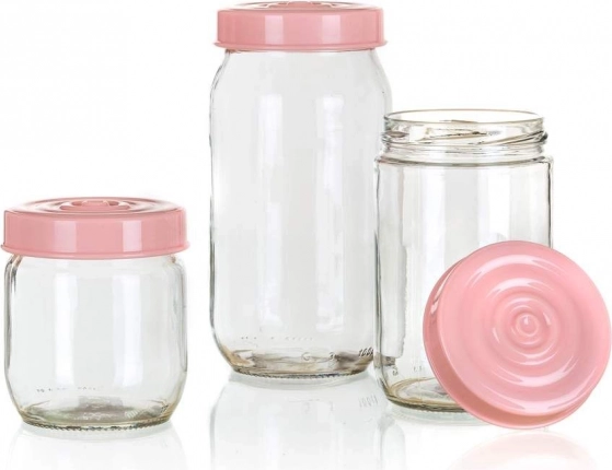 LINZI sklenené nádoby 3 ks, ružová